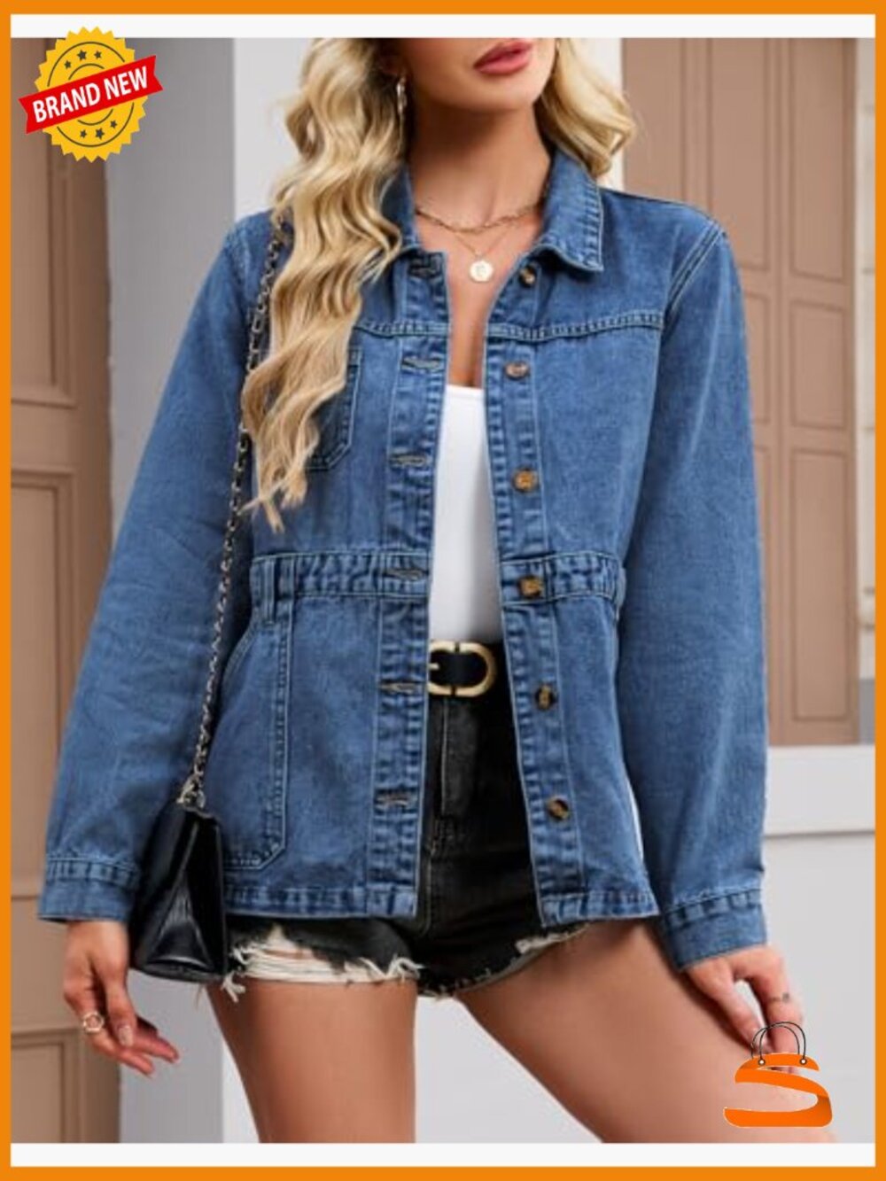 Oversized Denim Jacket Button Down Boyfriend Shacket with Pockets - Picture 3 of 7